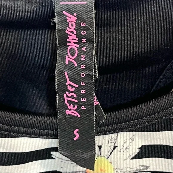 Betsey Johnson Black and White Stripped w/ Daisy Print Crop Tank - Small - Picture 7 of 8